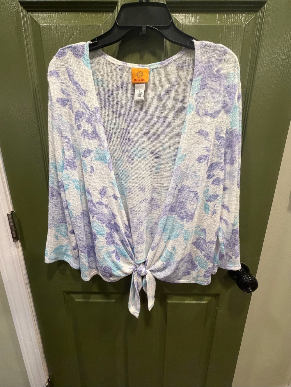 Ruby Rd. Tie-Front Floral Cardigan in Lavender and Light Blue